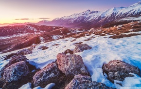 nature, sunset, mountain, landscape, snow, winter