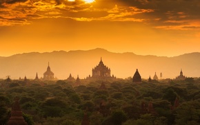 trees, clouds, mist, nature, sunlight, Cambodia