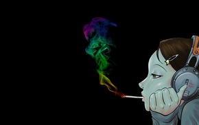 headphones, Colored Smoke, anime girls, black background, anime, cigarettes