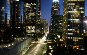 night, Los Angeles, skyscraper, cityscape, light trails