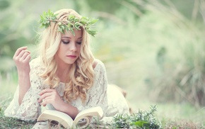 girl outdoors, nature, reading, white dress, girl, grass