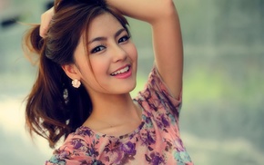 smiling, girl, girl outdoors, Asian