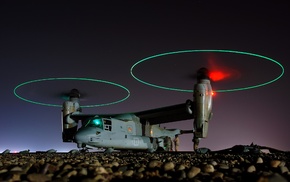 lights, stones, CV, 22 Osprey, military aircraft, night