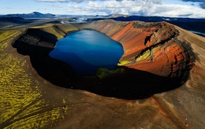 water, hill, nature, landscape, lake, shadow