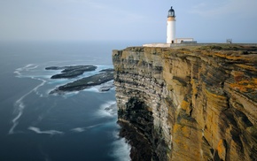 lighthouse, landscape, sea, cliff