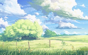 field, fantasy art, clouds