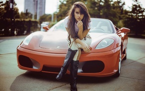 boots, girl with cars, red cars, Ferrari