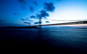 architecture, coast, bridge, clouds, Akashi Kaiky Bridge, Japan