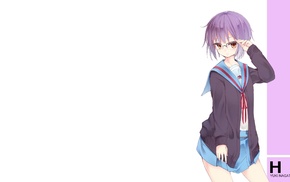 anime, glasses, brown eyes, The Melancholy of Haruhi Suzumiya, school uniform, anime girls