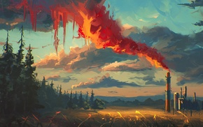 landscape, artwork, Sylar, smoke