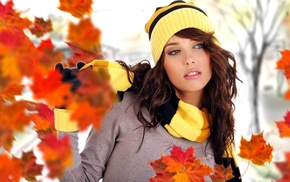open mouth, fall, girl outdoors, nature, sweater, Izabela Magier