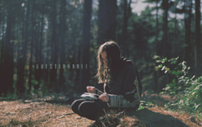 girl outdoors, forest, quote, girl, brunette
