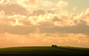 field, landscape, clouds