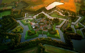 Netherlands, villages, sunset, trees, nature, field
