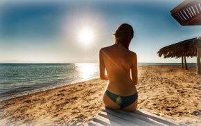 girl, topless, bikini, beach