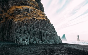 rock formation, coast, Reynisfjara, beach, Iceland, cliff