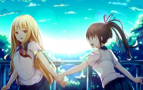 original characters, anime girls, school uniform, ponytail, blonde, long hair