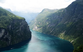 valley, forest, mountain, Geiranger, water, nature