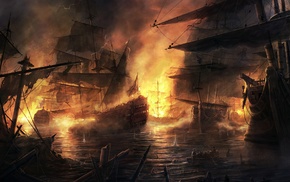 smoke, sailing ship, fire, Empire Total War, armada, cannons