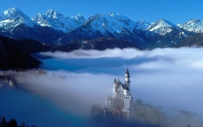 Alps, mountain, clouds, castle