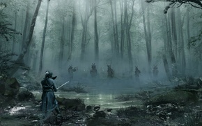 forest, samurai, fighting