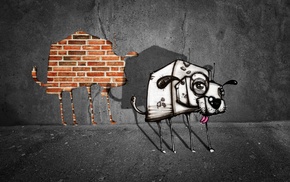animals, bricks, digital art, walls, graffiti, shadow
