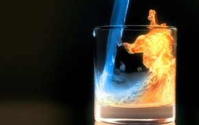 fire, glass, water