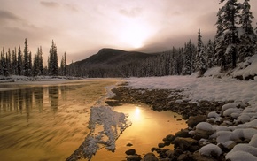 snow, landscape, water