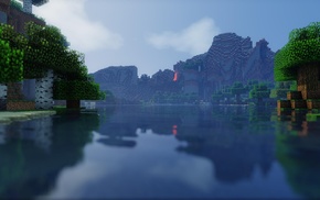 lake, screenshots, lava, render, Minecraft