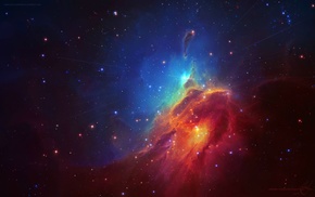 TylerCreatesWorlds, colorful, space art, space, blue, red