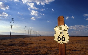 field, Route 66, power lines, utility pole, USA, road