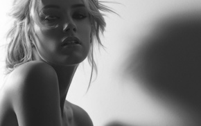 bare shoulders, looking at viewer, Amber Heard, girl, blonde, open mouth