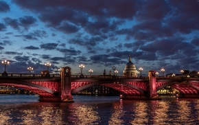 city, London, landscape, cathedral, River Thames, night
