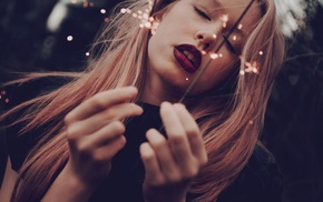 red lipstick, girl, blonde
