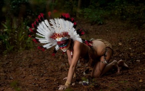 tattoo, nature, girl outdoors, Native Americans, model, girl