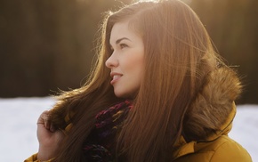 girl, sun rays, model, brunette