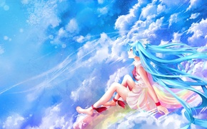 anime girls, anime, clouds, Hatsune Miku, Vocaloid, sitting