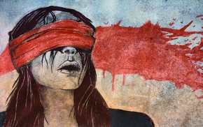girl, artwork, blindfold