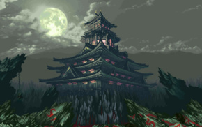 moon, house, 8, bit, pixel art, pixels