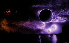 purple, night, Kansas City, moon