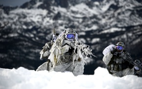 winter, Navy SEALs, snow, FN SCAR, military, goggles
