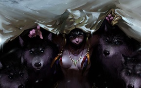 original characters, wolf, feathers