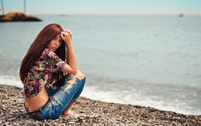 sea, beach, girl, model, brunette