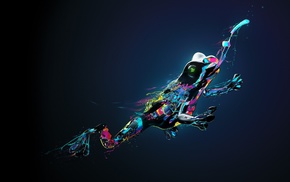 digital art, Desktopography, colorful, paint splatter, frog