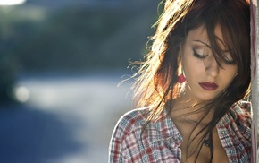 red lipstick, depth of field, girl, brunette, model