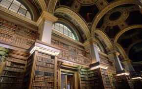 library, shelves, Paris, pillar, books, interiors