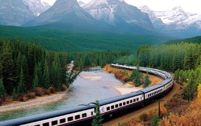 nature, railway, mountain, Canada, trees, river
