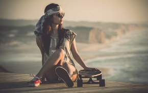 Skyfall, brunette, red shoes, skating, Hipster Photography, glass