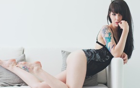 tattoo, Arwen Suicide, black hair, contact lenses