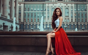 model, red dress, Georgiy Chernyadyev, white tops, girl, high heels